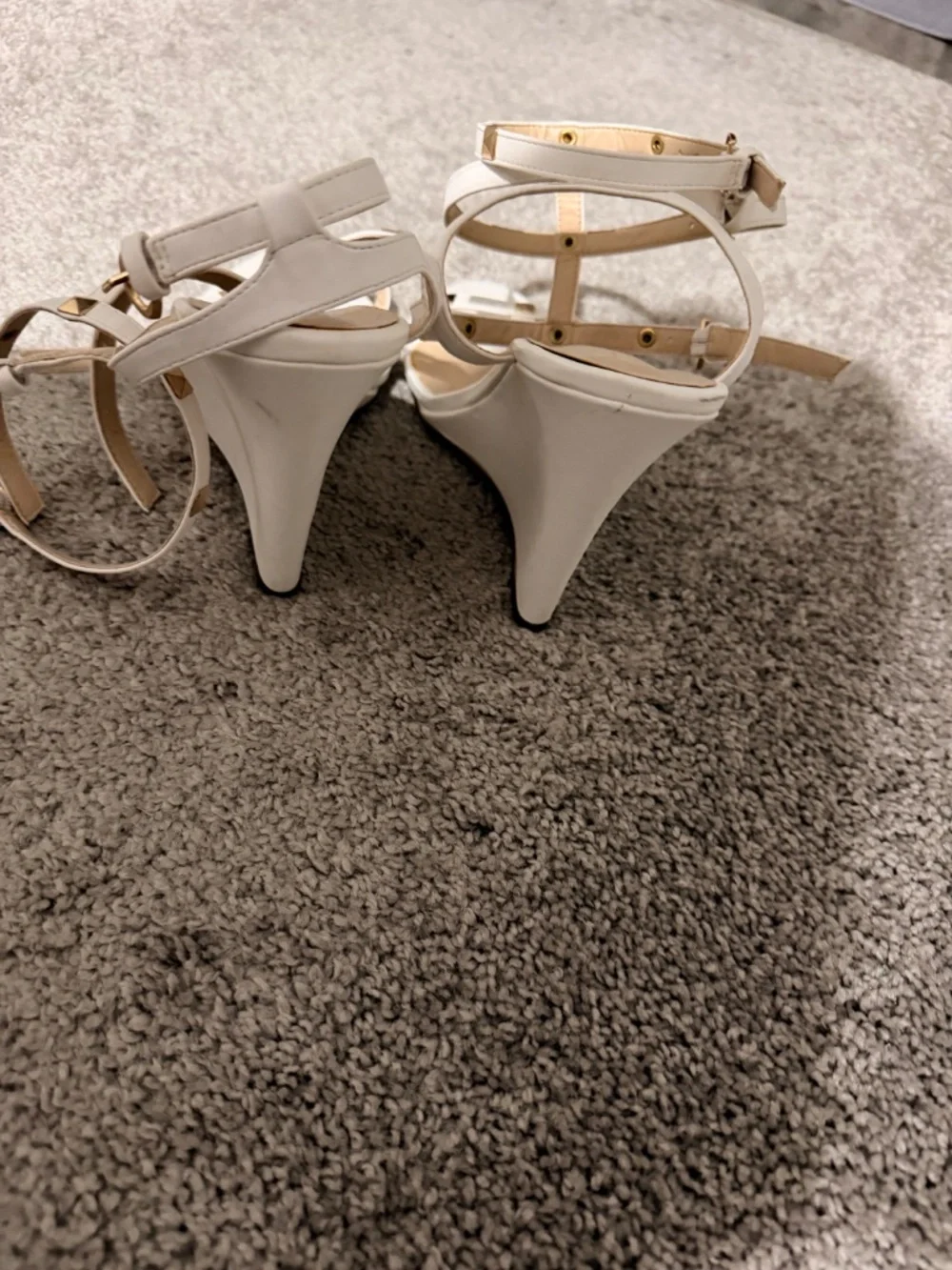 White studded strappy wedges